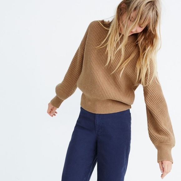 Madewell Fairbanks Pullover Sweater Hthr saddle tan merino wool blend - Picture 1 of 10